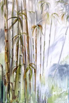 Image de la toile « Forêt de bambous3 vendu/sold » de Myrtha Pelletier