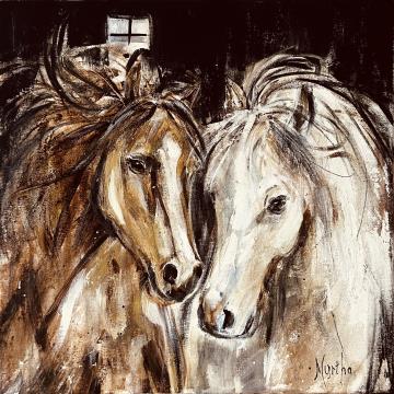 Image de la toile « Ta tête sur mon épaule » de Myrtha Pelletier