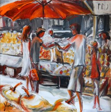 Image de la toile « Au marché » de Myrtha Pelletier