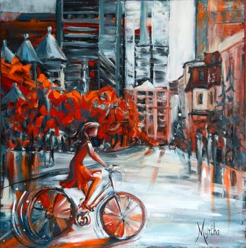 Image de la toile « Mile-End à vélo » de Myrtha Pelletier