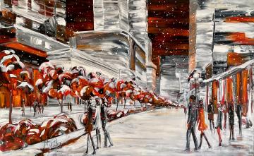 Image de la toile « Neige Sur McGill Collège » de Myrtha Pelletier