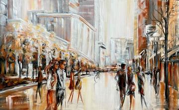 Image de la toile « Spring Evening On McGill College Vendu/Sold » de Myrtha Pelletier