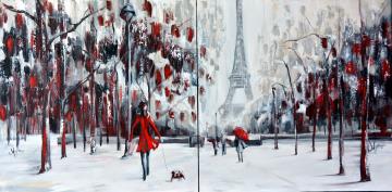 Image de la toile « Ville Lumière enneigée - Vendue/Sold » de Myrtha Pelletier