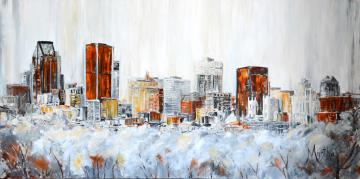 Image de la toile « Aube sur Montréal - Vendue/Sold » de Myrtha Pelletier