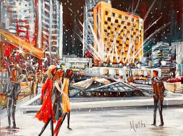Image de la toile « Flocons sur l'Esplanade - Vendue/Sold » de Myrtha Pelletier