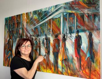 Image de la toile « Soirée sur Montréal et Myrtha » de Myrtha Pelletier